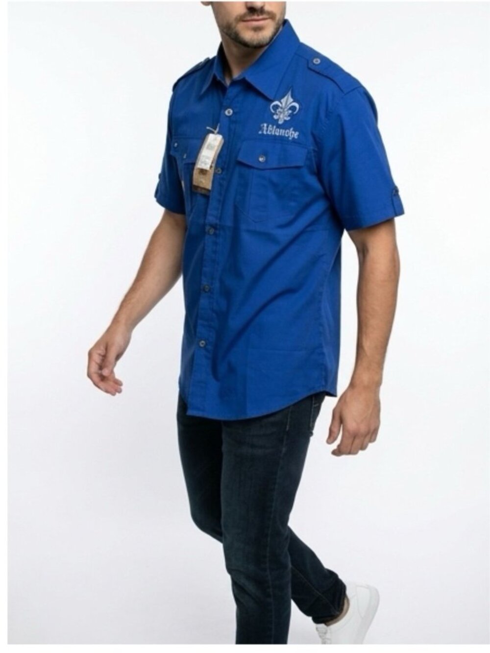 Ablanche Mens Size XL Embroidered Blue Button-Up Y2K Shirt NEW